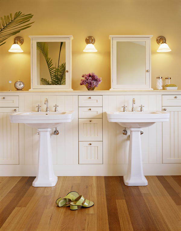 Elegant Bathroom Vanity With Sink and Ample Storage Elegant bathroom vanity with sink featuring pedestal sinks and bathroom storage cabinet, ideal for master bathroom remodeling