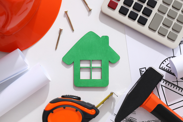 Green house cutout with screws and tools symbolizing grants for home repairs in Pennsylvania